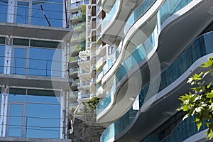 Modern resort hotel against the blue sky