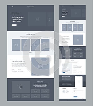 Modern responsive design. Ux ui website. Landing page wireframe design for business. One page website layout template photo