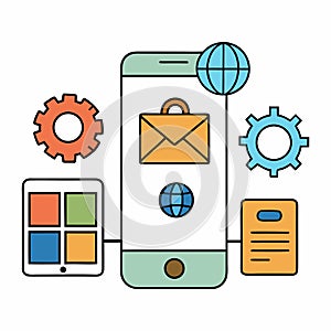 Modern responsive web development computer setup with sleek monitors, clean UI previews,