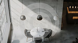 Modern Interior Design Dining Table and Chairs with Pendant Lamps