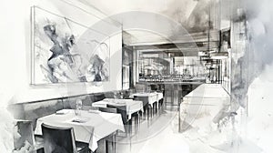 Restaurant Interior Sketch, Dining Room, Fine Dining