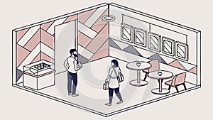 Modern Restaurant Interior Geometric Wall Pattern, vector design Generative AI