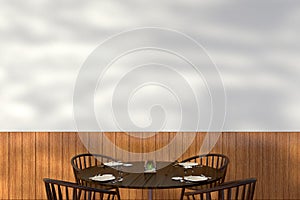 Modern restaurant interior with served tables and blank poster