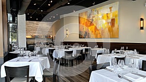 Elegant Restaurant Interior Dining Tables, Modern Design, Fine Dining Experience