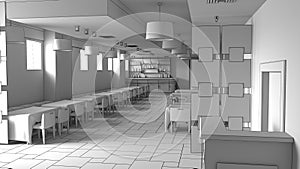 Restaurant, interior visualization, 3D illustration