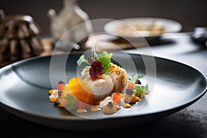 modern restaurant, serving fusion cuisine with a focus on seafood and tropical fruits