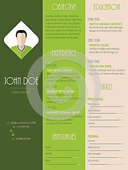 Modern resume curriculum vitae in green with stripes