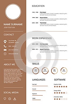 Modern Resume CV Template, clean design with brown icons