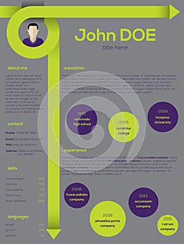Modern resume cv template with curly arrows