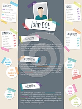 Modern resume cv template with tapes and post its