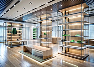 Modern Retail Space Awaits Stylish Empty Display Racks Bright Interior and ReadytoShop Architectural Design for a