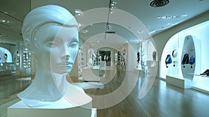 Modern retail space showcasing mannequins and stylish clothing displays photo