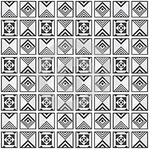 Modern retro black and white geometrical tiles frames pattern background