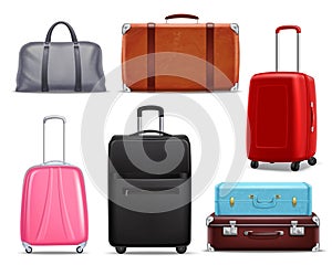 Modern Retro Travel Luggage Realistic Set photo