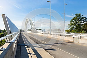 Modern road bridge in a city centre on a clear autumn day