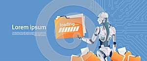 Modern Robot Hold Loading File Folder, Futuristic Artificial Intelligence Mechanism Technology