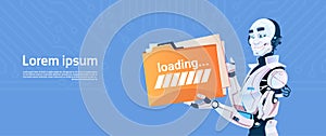 Modern Robot Hold Loading File Folder, Futuristic Artificial Intelligence Mechanism Technology