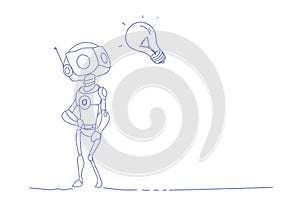 Modern robot inspiration light lamp new idea innovation artificial intelligence technology concept sketch doodle