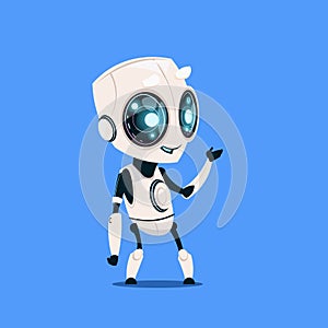 Modern Robot Isolated On Blue Background Cute Cartoon Character Artificial Intelligence Concept