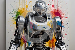 A modern robot painting a masterpiece on a canvas