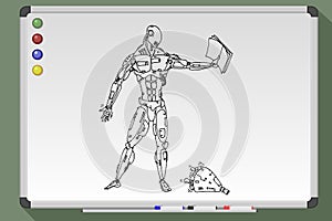 Modern Robot Read Book Study Flat Vector Illustration