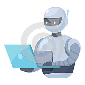 Modern robot using laptop working online artificial intelligence