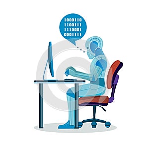 Modern Robot Working With Computer
