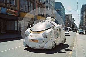 Modern robotaxis on the American streets. Ai generated