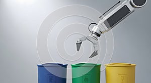 Robotic Arm Sorting Items into Colored Bins for Recycling and Waste Management