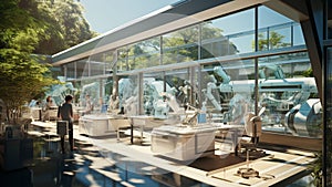 A Modern robotics laboratory with a glass wall HD glass wall mockup 1920 * 1080 background