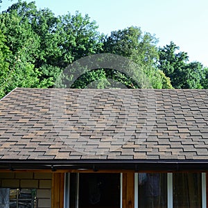 Modern roofing and decoration of chimneys. Flexible bitumen or slate shingles