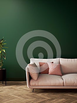 Modern Room Interior design with Green Wall Retro living room interior 3d render