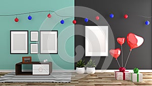 Modern room min and black wall background. 3D rendering