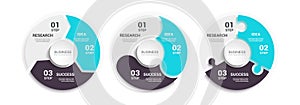 Modern Round Chart 3D Infographic Template with a Three Steps for Success. Business Circle Template with Options for Brochure