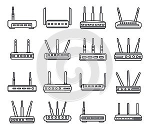 Modern router icons set, outline style