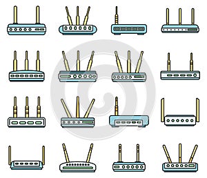 Modern router icons set vector color