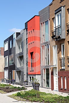 Modern row of unique Dutch homes in Leiden