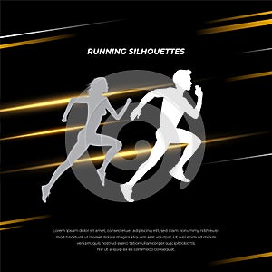 Modern running abstract background with geometric style. Running background with silhouette woman and man.