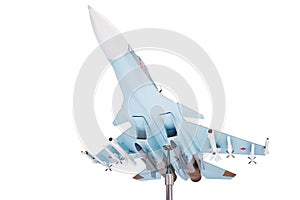 Modern russian fighter aircraft at exhibition isolated