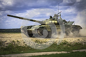 Modern Russian tank at high speed