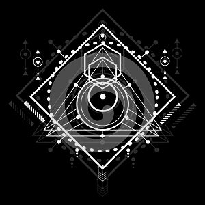 Modern sacred geometry outline shapes on black background