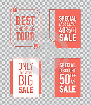 Modern sale stickers. Discount card design. Illustration on transparent background.