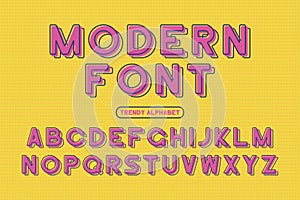 Modern sans serif font. Rounded framed alphabet with offset effect. Stylized colorful typeface. Vector.