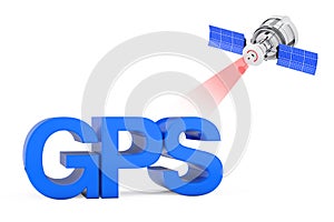 Modern Satelite Broadcasting to GPS Sign. 3d Rendering photo