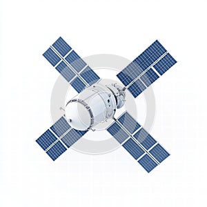 Modern Satellite Module in Orbit Featuring Advanced High-Tech Solar Panels
