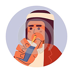 Modern saudi guy drinking through straw 2D vector avatar illustration