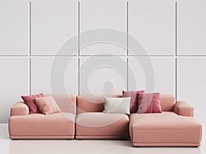Modern scandinavian design sofa in white empty interior.