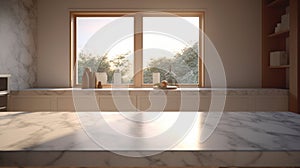 Modern scandinavian kitchen interior design. Stone benchtop. Generative AI