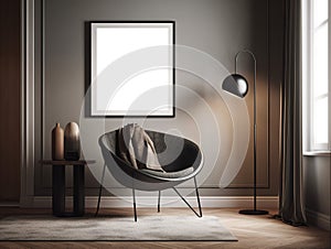 Modern scandinavian living room interior with mockup poster frame. Template. Stylish home decor.