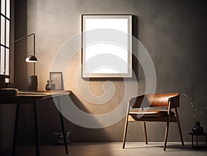 Modern scandinavian living room interior with mockup poster frame. Template. Stylish home decor.